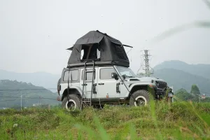 and Quick-Setup Portable Amphibious Inflatable Tent for Camping, Foldable Roof Top Tent with Ladder, Black