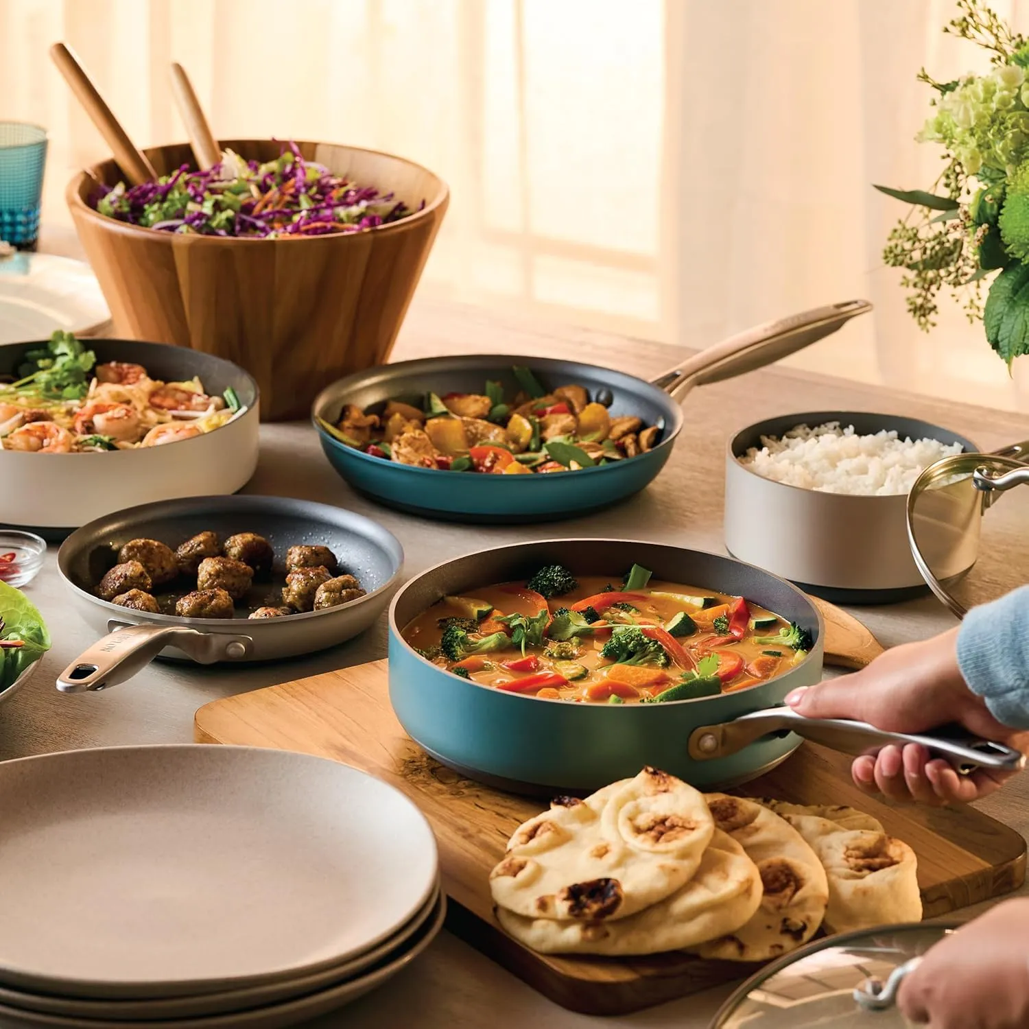 Anolon Achieve Hard Anodized Nonstick Cookware Pots and Pans Set, 9 Piece - Teal