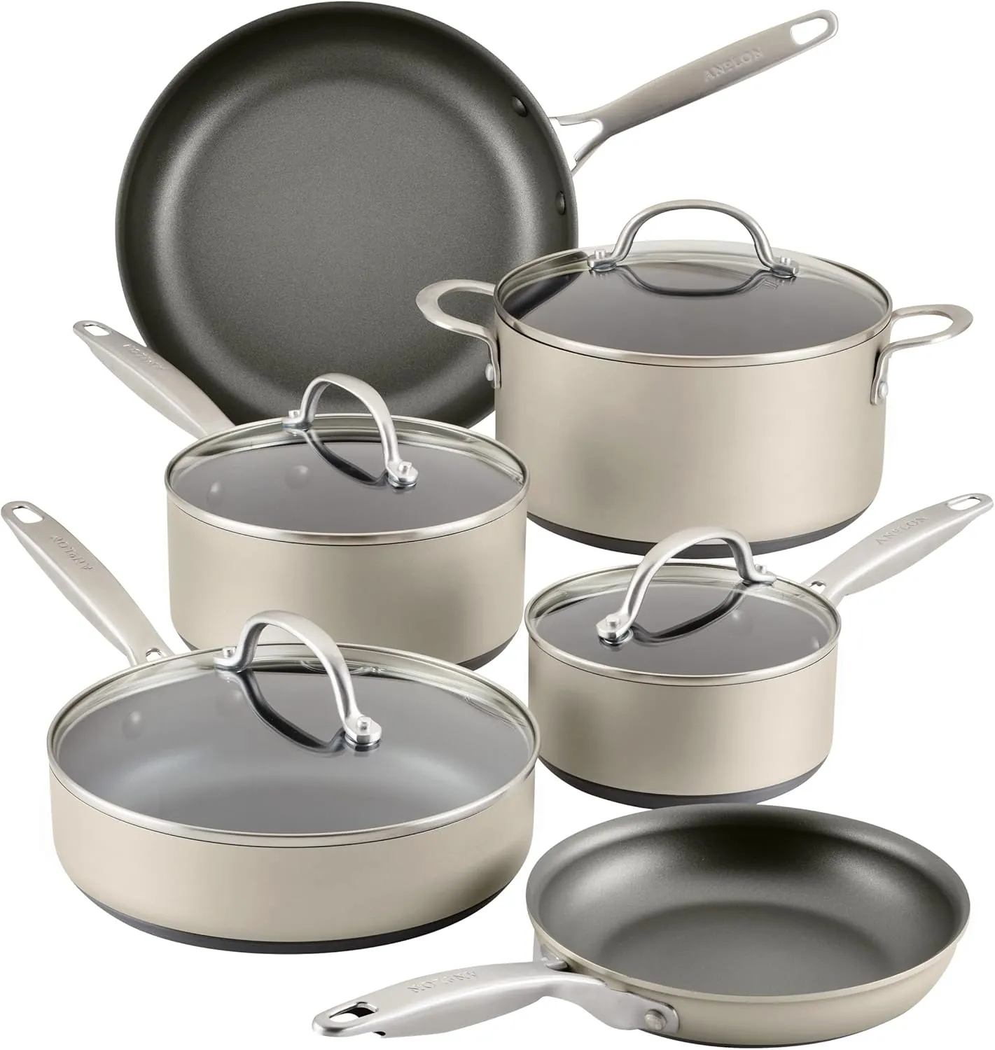 Anolon Achieve Hard Anodized Nonstick Cookware/Pots and Pans Set, 10 Piece - Silver