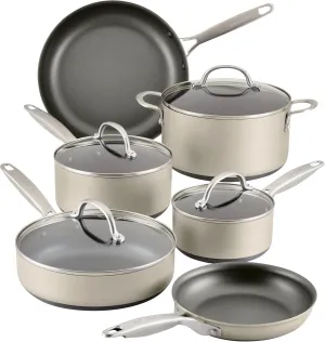 Anolon Achieve Hard Anodized Nonstick Cookware/Pots and Pans Set, 10 Piece - Silver