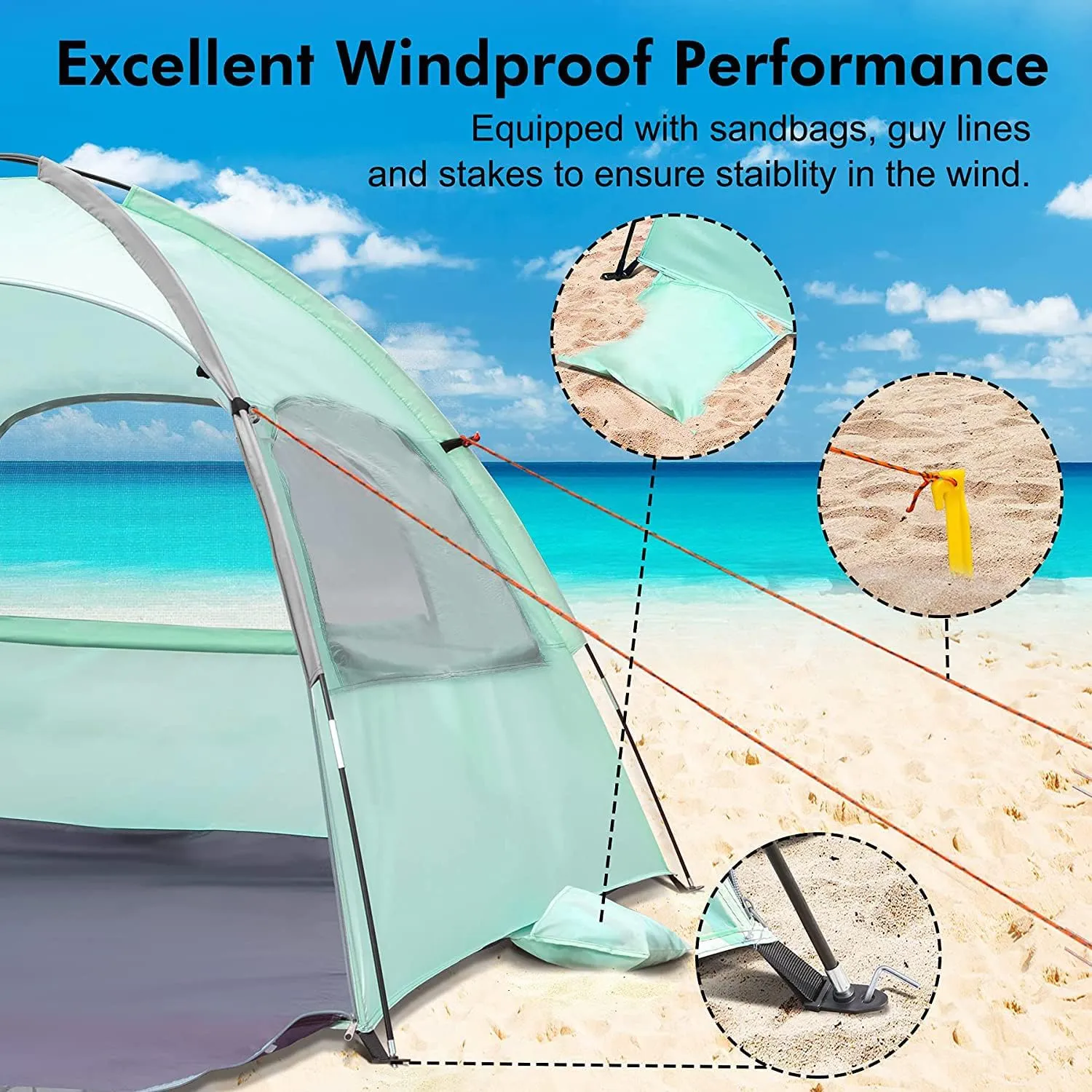 Anti-UV Portable Sun Shade Shelter for 3 Person Beach Tent