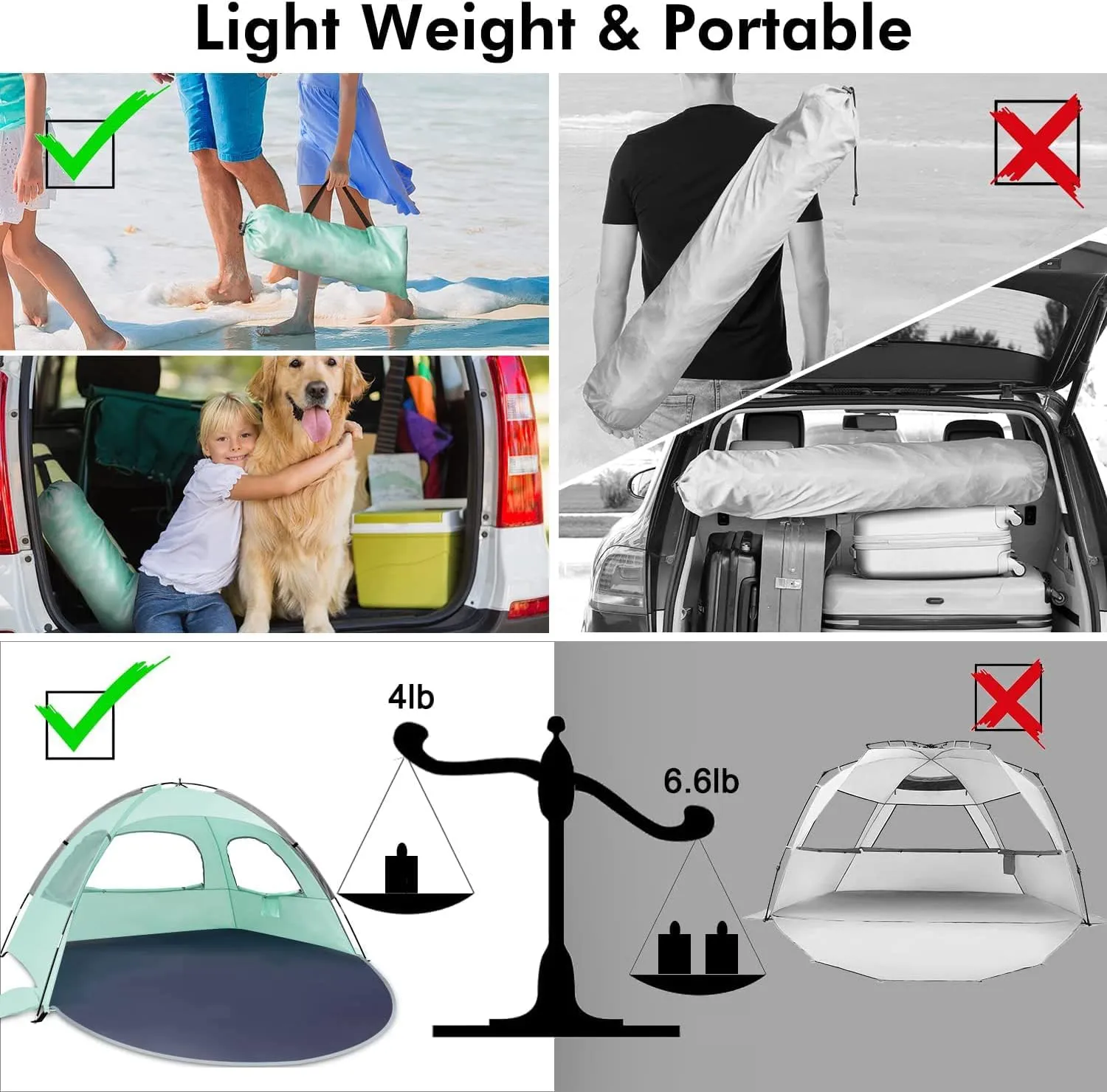 Anti-UV Portable Sun Shade Shelter for 3 Person Beach Tent