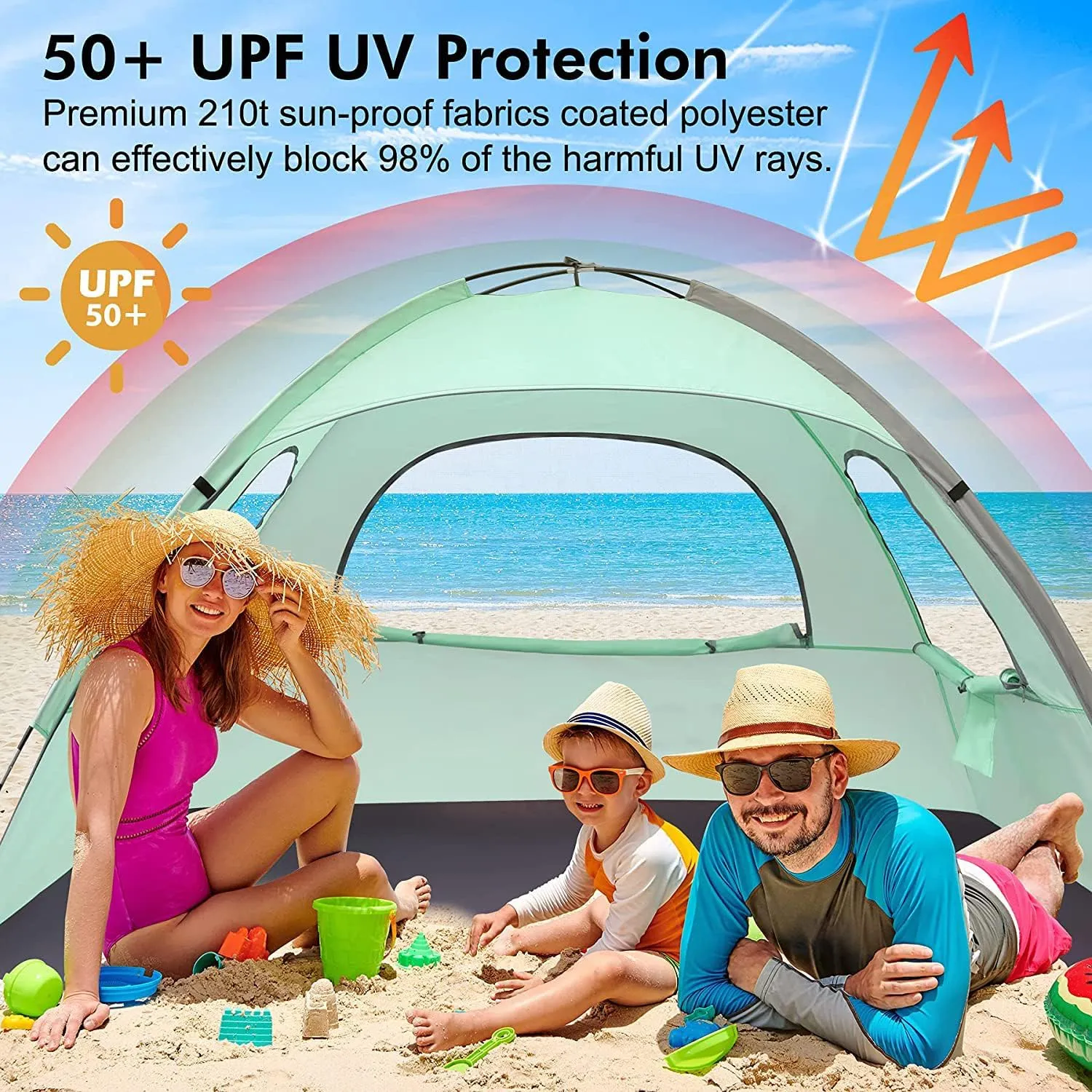 Anti-UV Portable Sun Shade Shelter for 3 Person Beach Tent