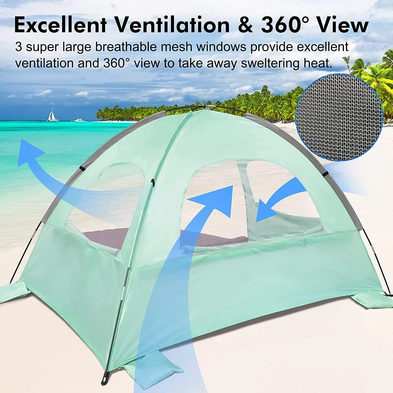 Anti-UV Portable Sun Shade Shelter for 3 Person Beach Tent