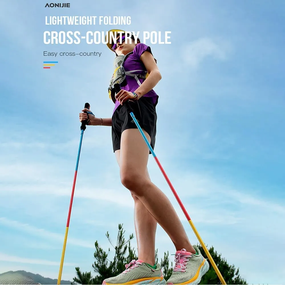 AONIJIE 2pcs Z-Type Trekking Poles, Foldable Carbon Rod Aluminum Alloy Walking Stick, Suitable for Off-Road, Mountaineering, Running