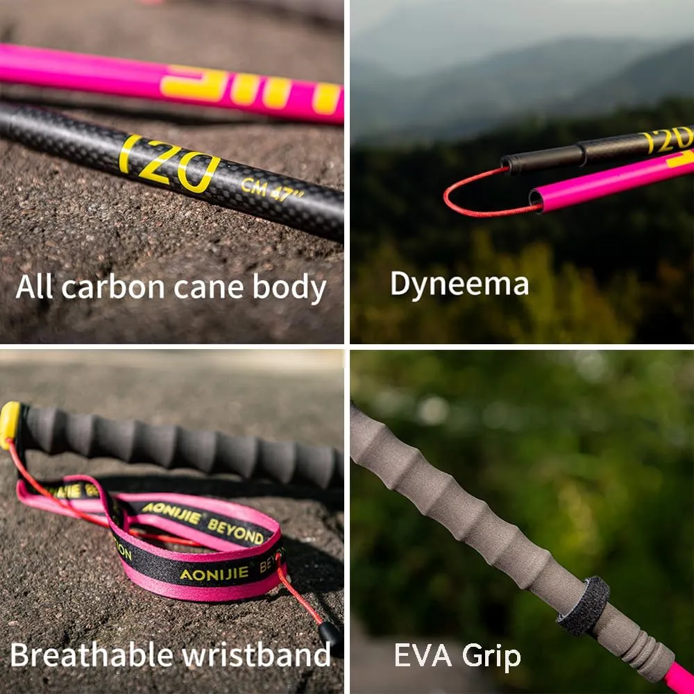 AONIJIE Trekking Poles -2 Ultralight Collapsible Carbon Fiber Hiking Poles with Anti-Shock and Quick Lock System, Folding Walking Sticks for Hiking, Camping