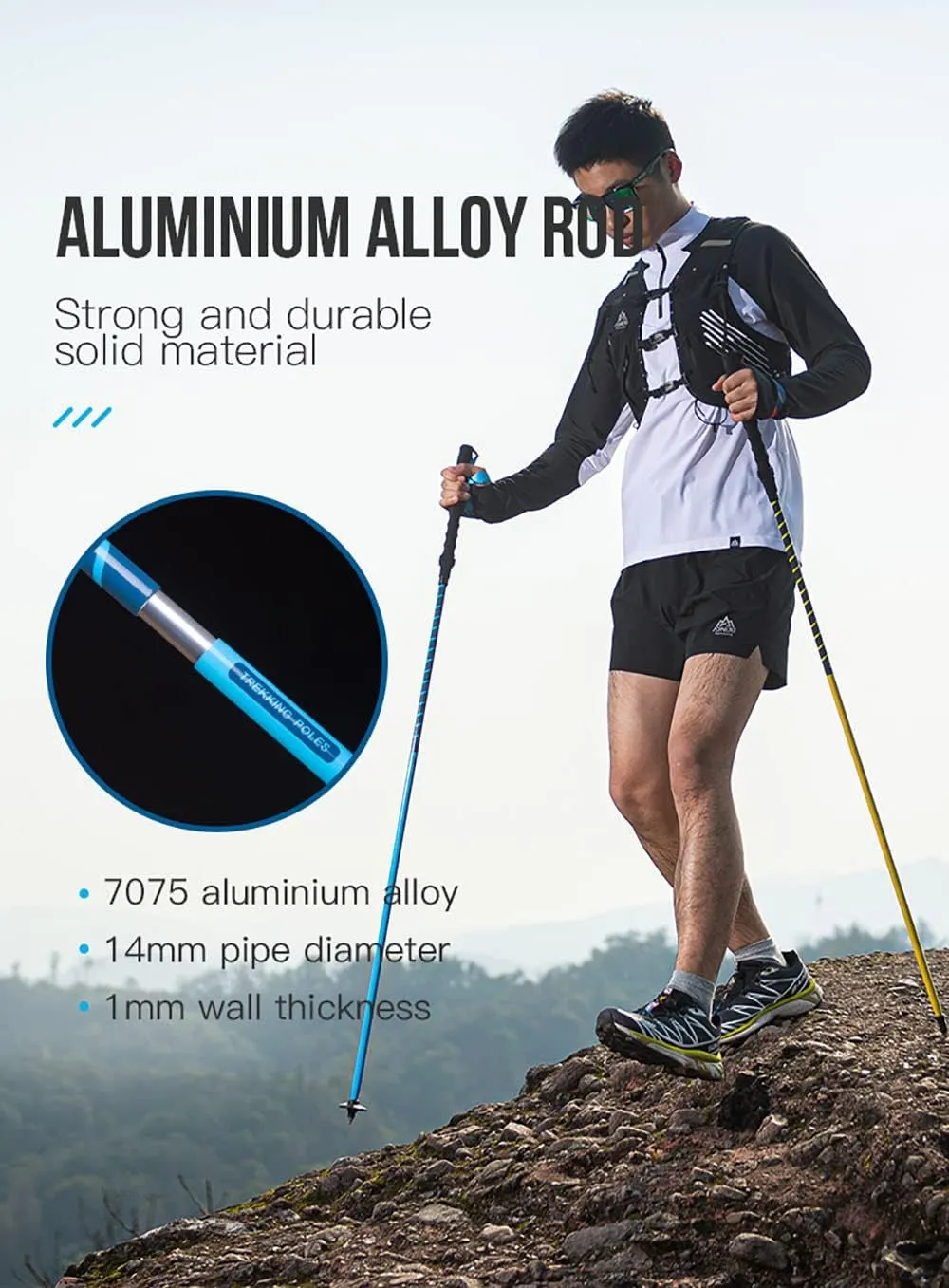 AONIJIE Trekking Poles -2 Ultralight Collapsible Carbon Fiber Hiking Poles with Anti-Shock and Quick Lock System, Folding Walking Sticks for Hiking, Camping