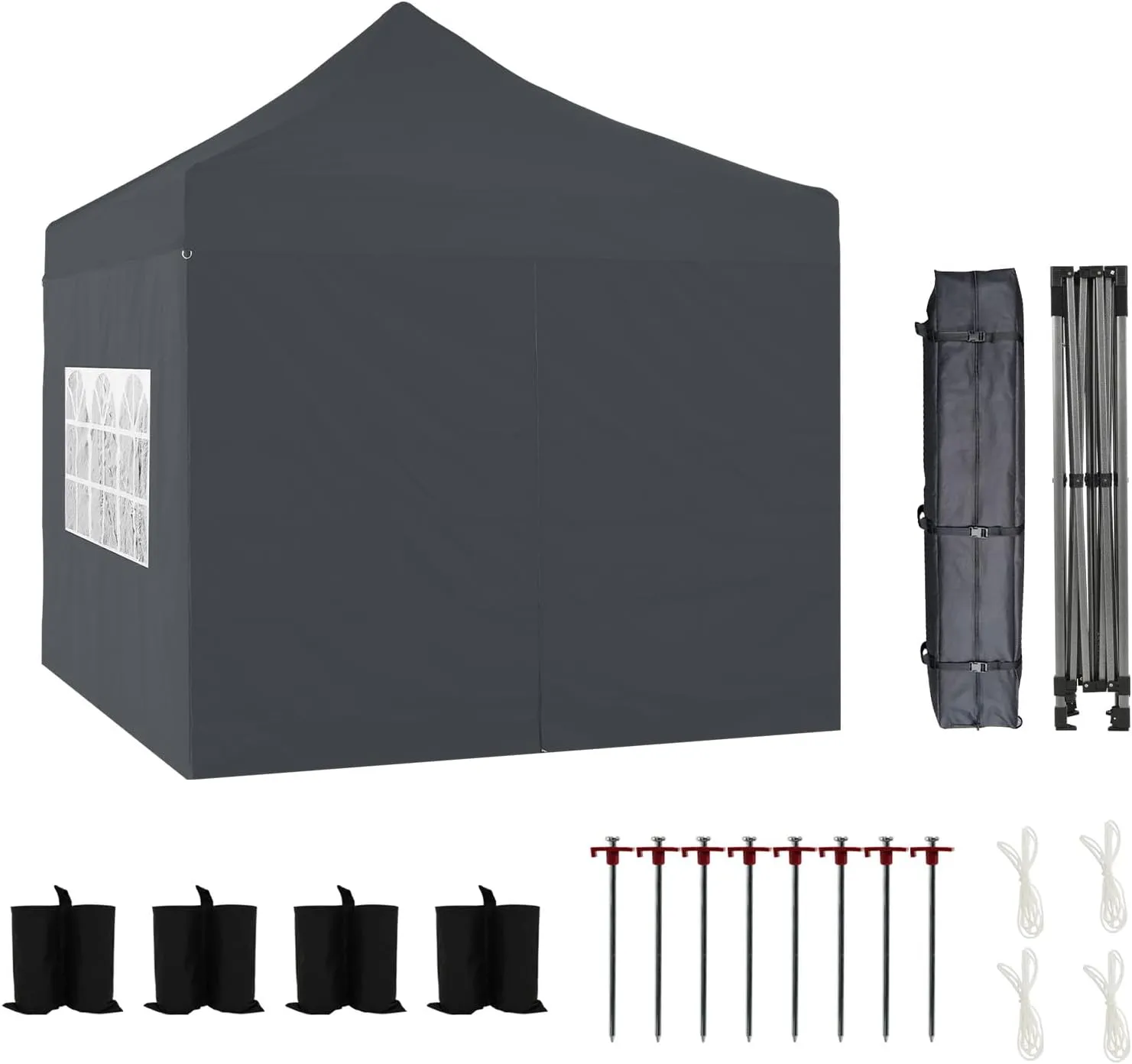 Aoodor 10 x 10 FT. Pop Up Canopy Tent with Sidewalls, Instant Outdoor Commercial Gazebo Shelter Enclosed, 3 Adjustable Heights, Fully Waterproof Portable Gazebo Shelter with Wheeled Bag - Gray