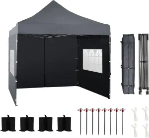 Aoodor 10 x 10 FT. Pop Up Canopy Tent with Sidewalls, Instant Outdoor Commercial Gazebo Shelter Enclosed, 3 Adjustable Heights, Fully Waterproof Portable Gazebo Shelter with Wheeled Bag - Gray
