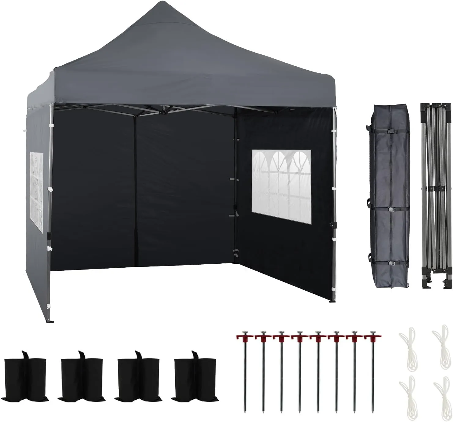 Aoodor 10 x 10 FT. Pop Up Canopy Tent with Sidewalls, Instant Outdoor Commercial Gazebo Shelter Enclosed, 3 Adjustable Heights, Fully Waterproof Portable Gazebo Shelter with Wheeled Bag - Gray