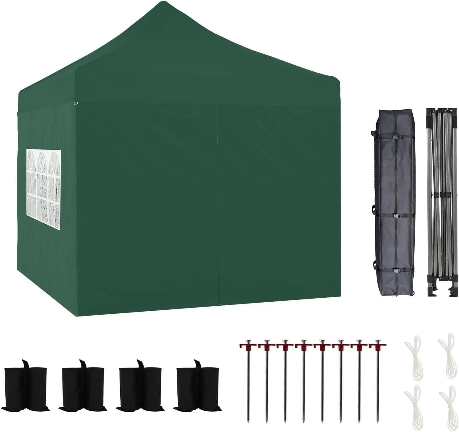 Aoodor 10 x 10 FT. Pop Up Canopy Tent with Sidewalls, Instant Outdoor Commercial Gazebo Shelter Enclosed, 3 Adjustable Heights, Fully Waterproof Portable Gazebo Shelter with Wheeled Bag - Green