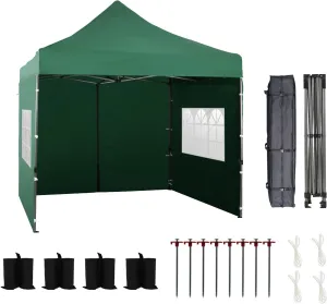 Aoodor 10 x 10 FT. Pop Up Canopy Tent with Sidewalls, Instant Outdoor Commercial Gazebo Shelter Enclosed, 3 Adjustable Heights, Fully Waterproof Portable Gazebo Shelter with Wheeled Bag - Green
