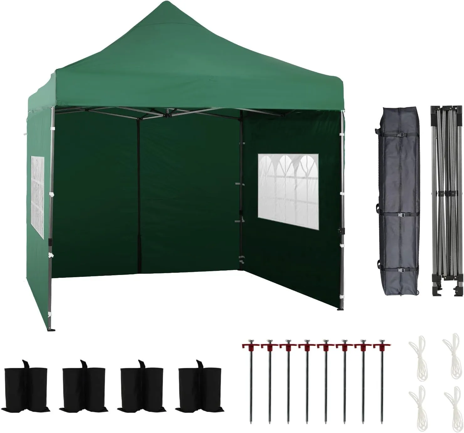 Aoodor 10 x 10 FT. Pop Up Canopy Tent with Sidewalls, Instant Outdoor Commercial Gazebo Shelter Enclosed, 3 Adjustable Heights, Fully Waterproof Portable Gazebo Shelter with Wheeled Bag - Green