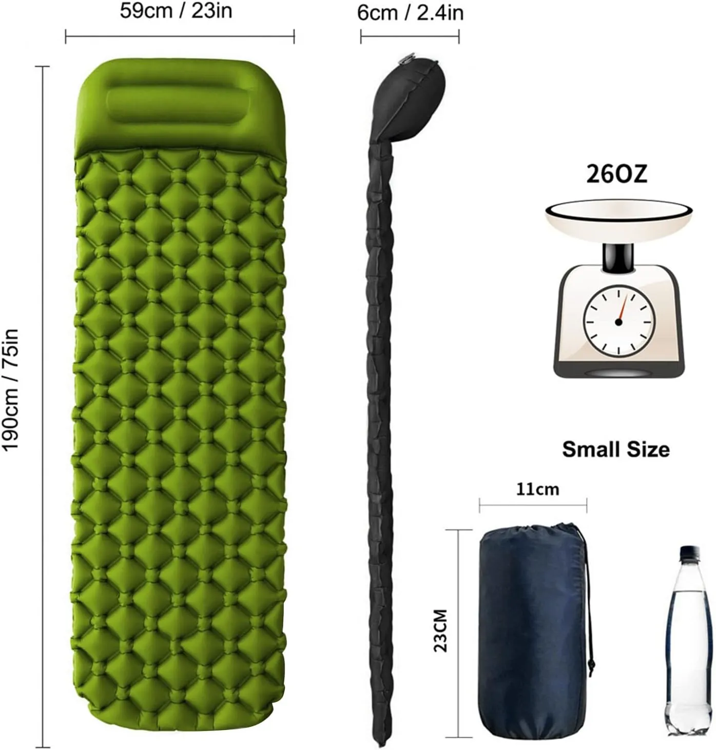 Army Green Foldable Camping Air Mattress Inflatable Sleeping Pad Air Mattress Cushion Sofa Bed for Great Outdoors