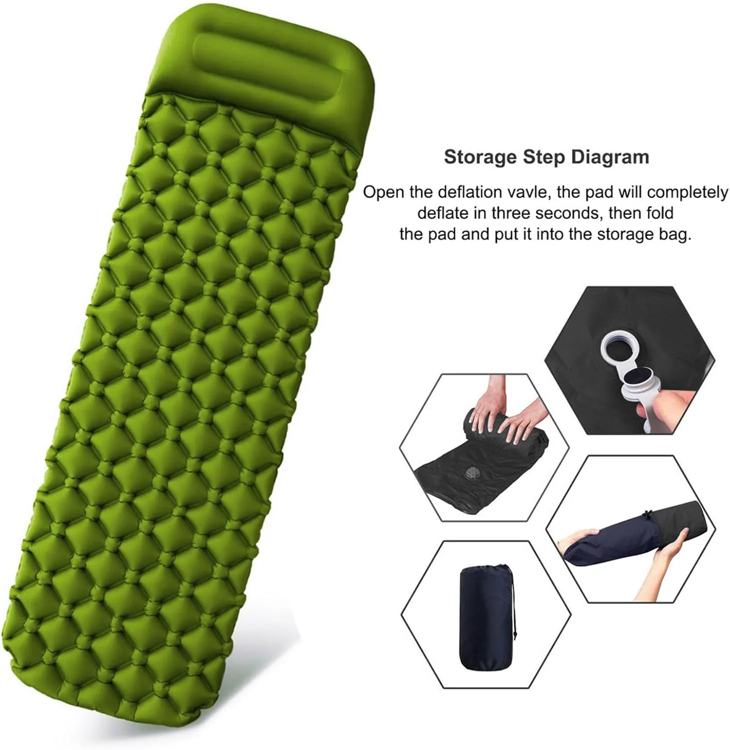 Army Green Foldable Camping Air Mattress Inflatable Sleeping Pad Air Mattress Cushion Sofa Bed for Great Outdoors