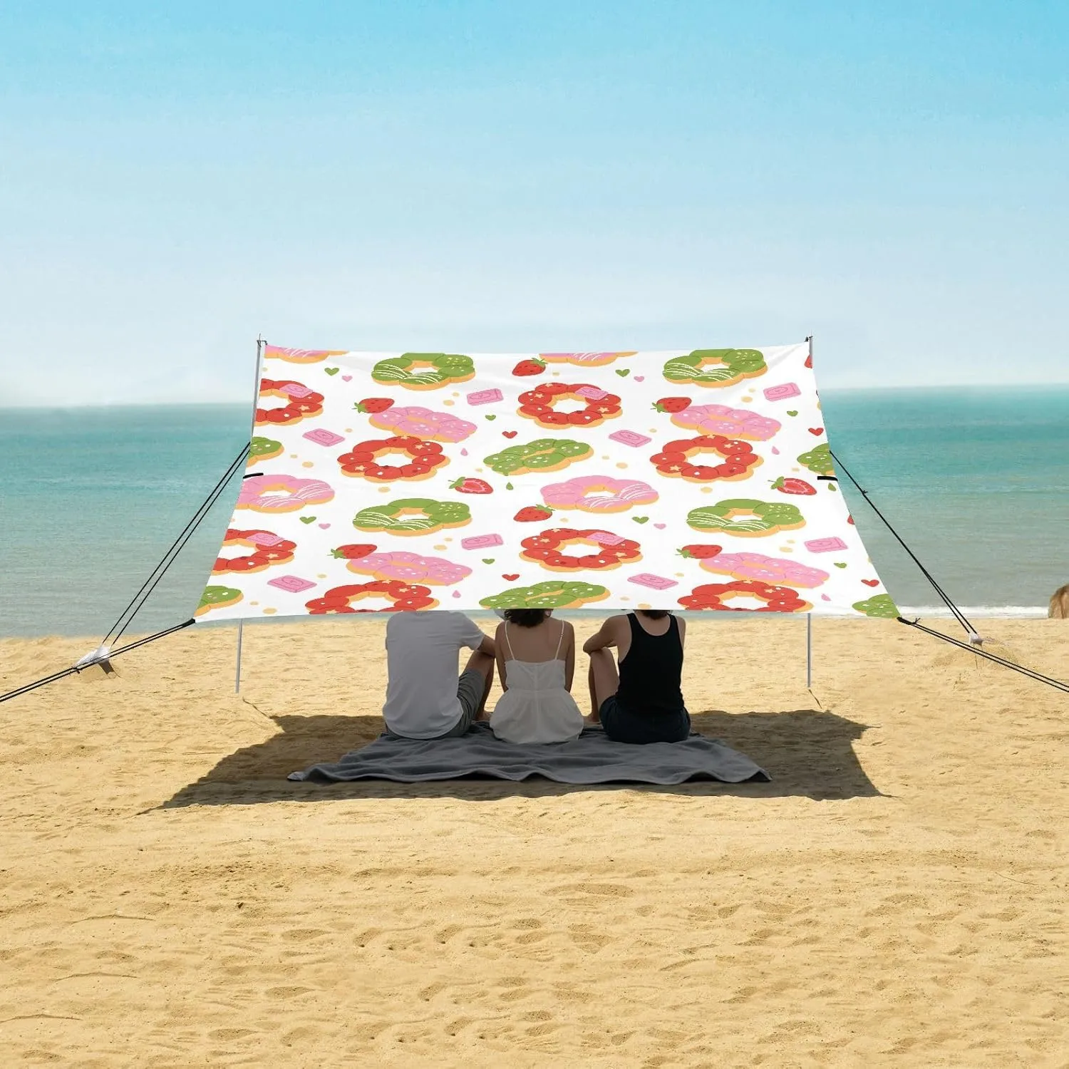 Asian Food Mochi Donuts Beach Camping Tent Sun Shelter for Whole Family, Beach Shade Canopy with UPF50  UV Protection,Easy Set Up and Carry,Outdoor Shade for Trips, Fishing, Backyard Fun Picnic