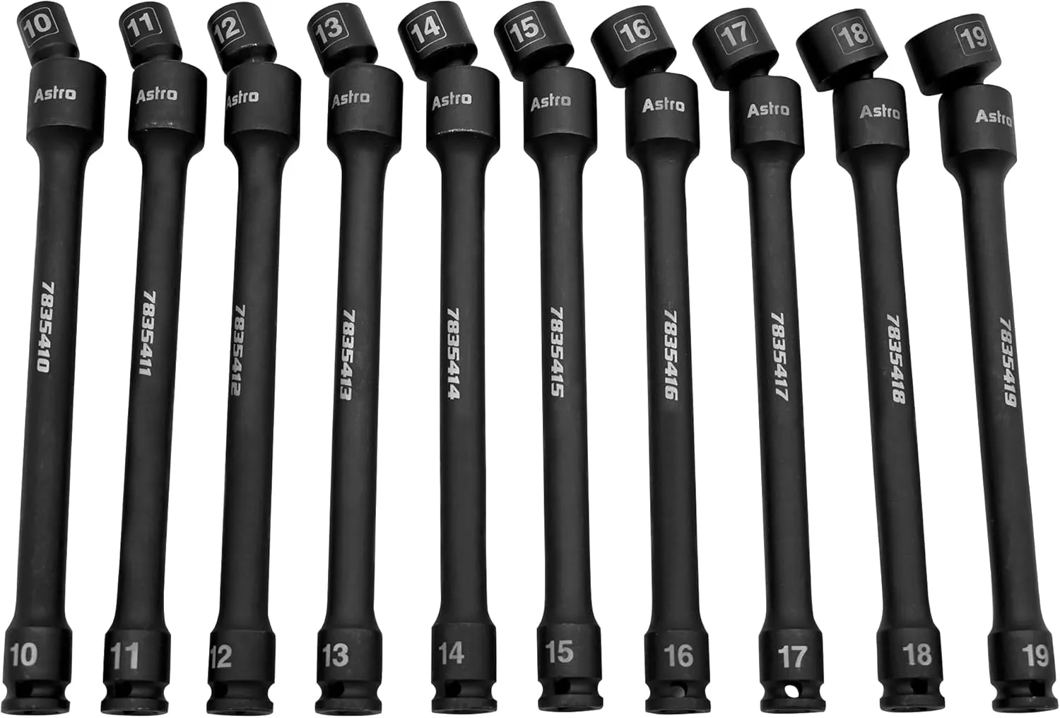 Astro Tools 78354 10-Piece 3/8" Drive 6 Point Pinless Universal Torque-Saver Impact Extension Socket Set - Metric