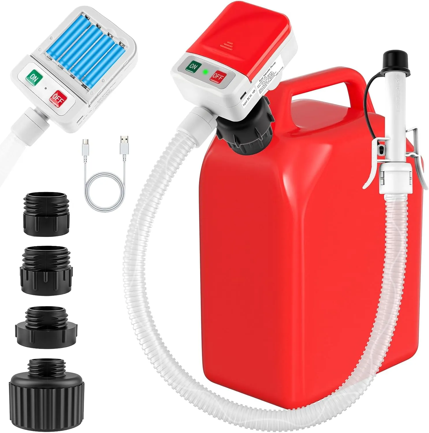 Automatic Fuel Transfer Pump with Auto-Stop Sensor, 3.2 GPM, 51'' Hose, Gas Can Pump with 4 Can Adapters, Upgraded USB or Battery-Powered Portable Liquid Gas Pump for Gas Can Gasoline, Diesel, Oil
