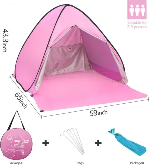 Automatic Pop Up Beach Tent Instant Portable Quick Sun Shelter for 2-3 Persons (Pink)