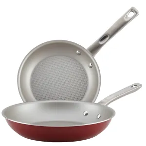 Ayesha Curry Home Collection Nonstick Frying Pan Set / Fry Pan Set / Skillet Set - 9.25 Inch and 11.5 Inch, Red