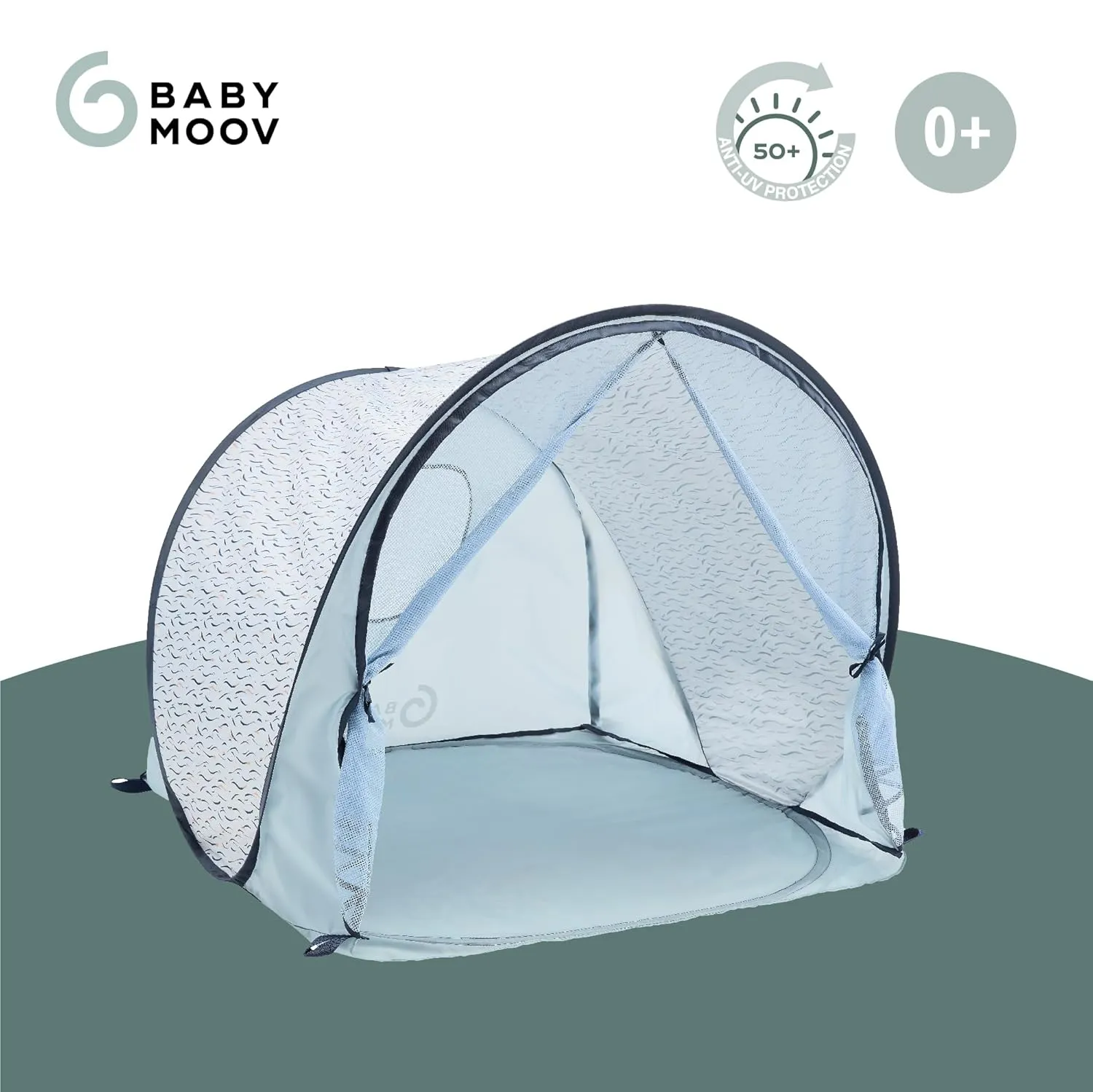 Babymoov Anti-UV Baby & Toddler Beach Tent UPF 50  Sun Protection with Pop Up System for Easy Use & Transport, Blue Waves (Summer 2025 Edition)