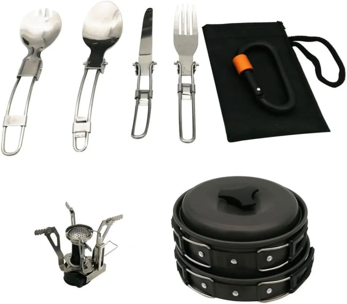 balacoo 1 Set Camping Pan Set Outdoor Cooking Utensil Camping Flatware Outdoor Camping Pot Outdoor Cookware Metal Camping Pot Outdoor Stove Aluminum Alloy Portable Water Bag, 17X17X9cm, Black