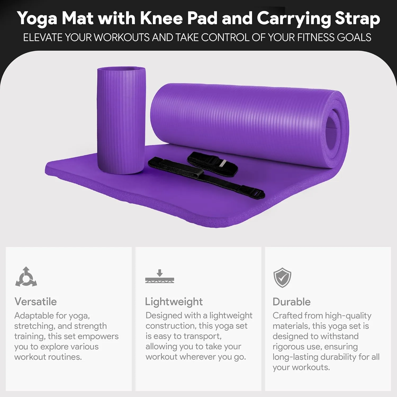 BalanceFrom Exercise Yoga Mat for Home Workout, 1” Thick, Optional Blocks & Knee Pad