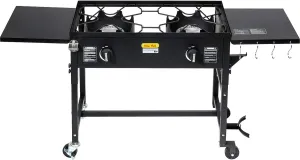 Barton Outdoor Camping Propane Double Burner Stove 2 Folding Cook Cooking Station Stand Picnic BBQ Grill 58,000 BTU, Black