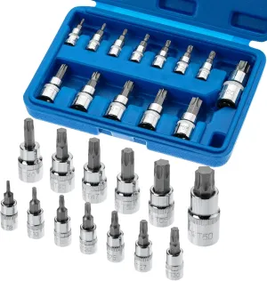 Bates- Torx Bit Socket Set, 13 Pieces Set with Case, T8-T60, Torx Bit Set, Star Socket Set, Star Bit Socket Set, Torx Bits, Star Bits Set, YKDC001B402