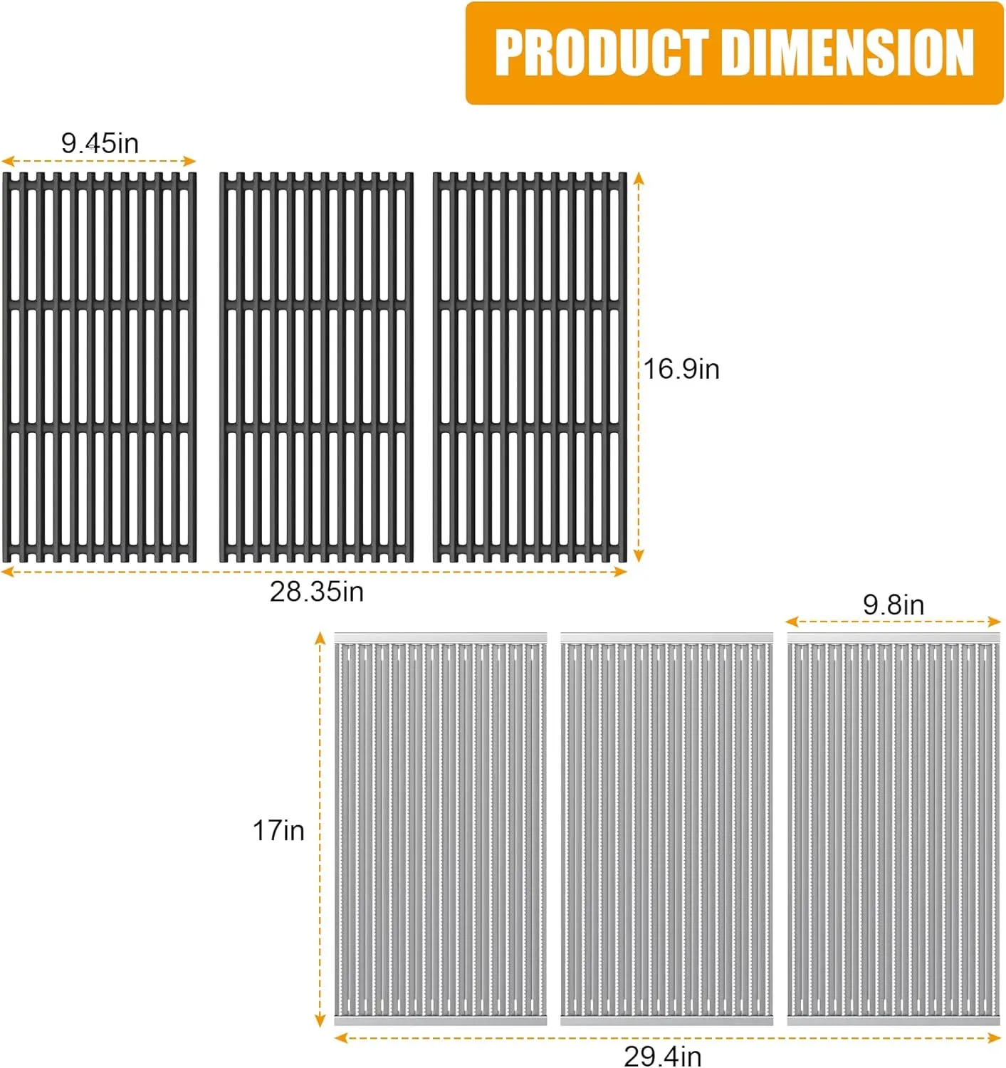 BBQ PLUS 17" x 9-4/5"Grill Emitter Plate & Cooking Grid Grate Replacement Kit for Charbroil TRU-Infrared 463257520 463255721 463242715 463242716 463276016 466242715 463255020,G533-0009-W1 G533-2200-W1