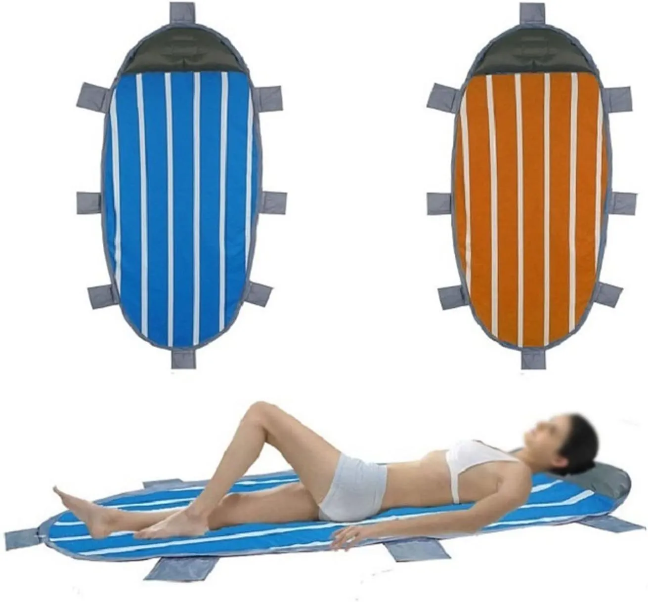 Beach Blankets Outdoor Inflatable Camping Mat Folding Inflatable Sleeping Pad with Pillow Waterproof Beach Mat Sand Free Air Mattress(Blue)
