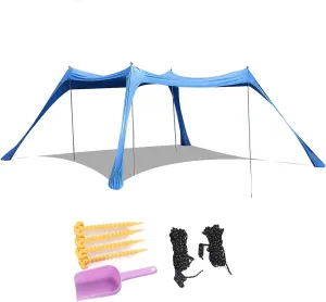 Beach Canopy, 4 Poles Beach Tent Sun Shelter Quick Setup with Carry Bag for Camping (200 * 160 * 150CM)