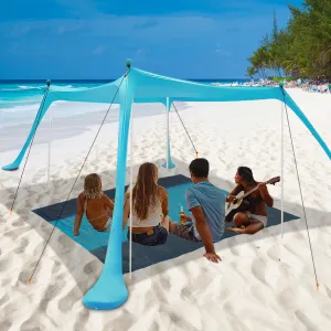 Beach Canopy Beach Tent 11x11 FT UPF50  Beach Blanket Included Sun Shelter Beach Shade Canopy with 4 Stability Poles Easy to Setup Outdoor Shade for Beach Camping Backyard and Picnics