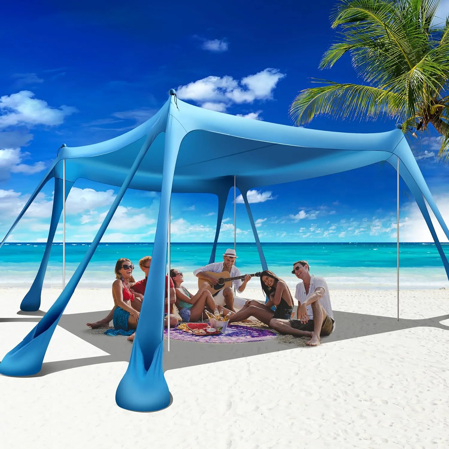 Beach Canopy Beach Tent Pop Up Shade 10x10ft Sun Shelter UPF50  with 8 Sandbags-2 Sand Shovel-4 Aluminum Poles-Ground Pegs-Portable Carrying Bag for Outdoor Family Camping Fishing Yard Picnic