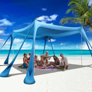 Beach Canopy Beach Tent Pop Up Shade 10x10ft Sun Shelter UPF50  with 8 Sandbags-2 Sand Shovel-4 Aluminum Poles-Ground Pegs-Portable Carrying Bag for Outdoor Family Camping Fishing Yard Picnic