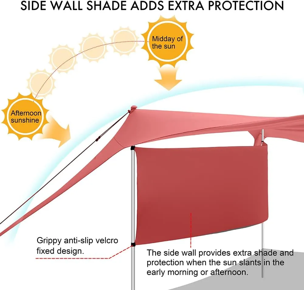 Beach Canopy Tent Shade with Sidewalls 10x10FT, 6.6FT Tall, UPF50  Sun Shelter, Windproof & Water Resistant, Includes Guylines Sand Shovel Stability Poles, Easy Up for Beach Outdoor Camping Backyard