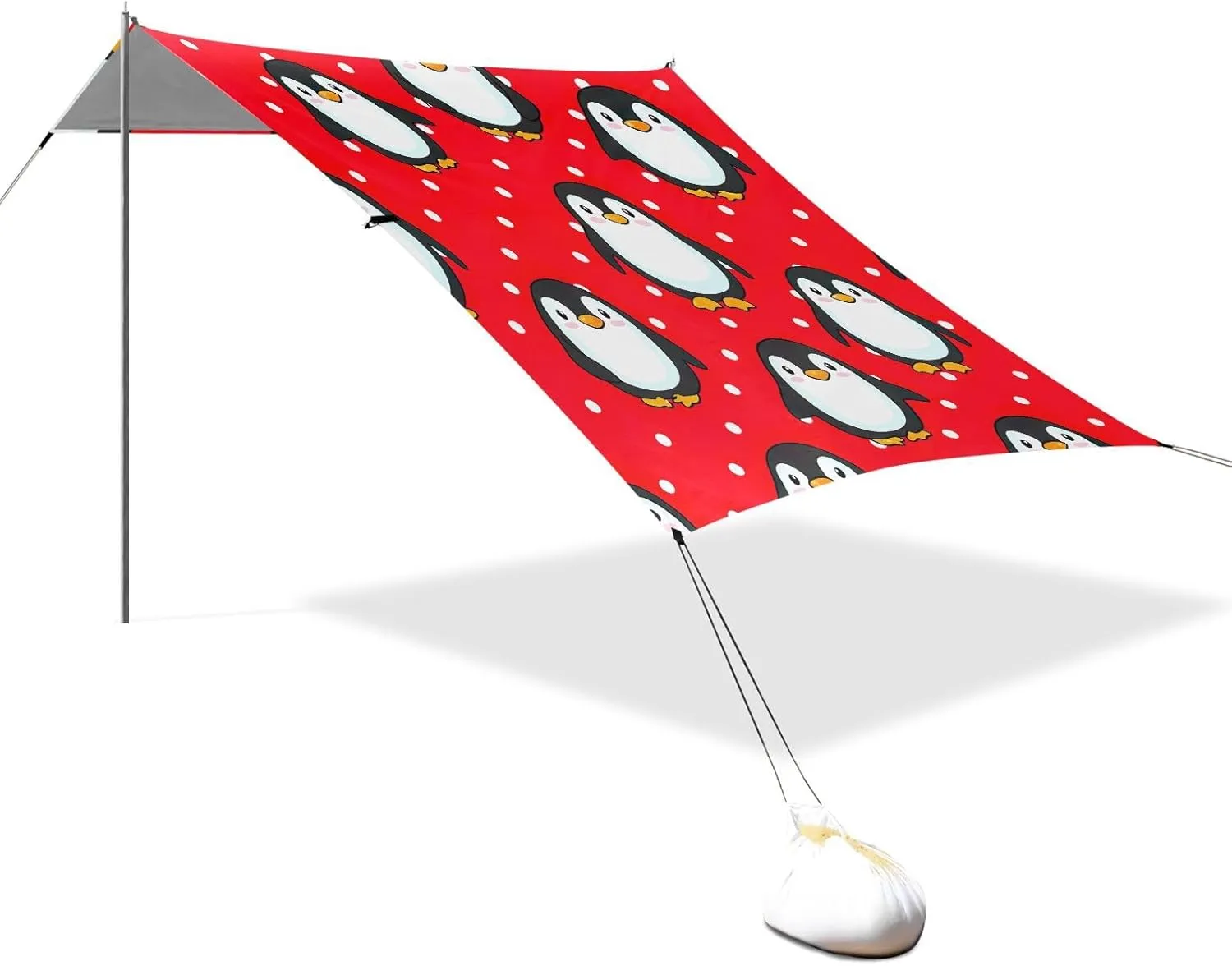 Beach Canopy Tent Sun Shade Outdoor Patio 9.2 × 10.5 FT Cute Penguins Red White Sand Camping Sun Shelter for Adults Sunshade with Anchor Poles Easy up