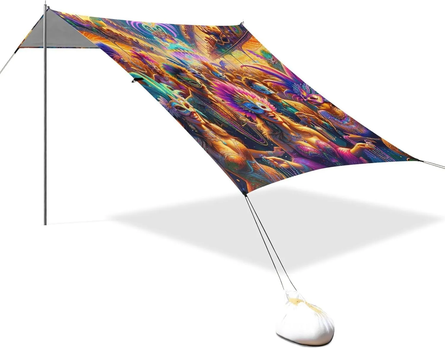 Beach Canopy Tent Sun Shade Outdoor Patio 9.2 × 10.5 FT Mardi Gras Carnival Festival Camping Shelter Backyard Shades Windproof with Sandbags Anchor