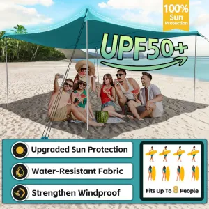 Beach Shade Tent, Portable Easy Pop Up Beach Canopy, UPF50  Sun Protection Shelter, Windproof & Water Resistant, Perfect for Family