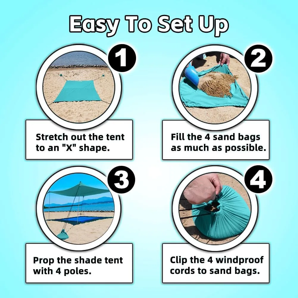 Beach Shade Tent, Portable Easy Pop Up Beach Canopy, UPF50  Sun Protection Shelter, Windproof & Water Resistant, Perfect for Family