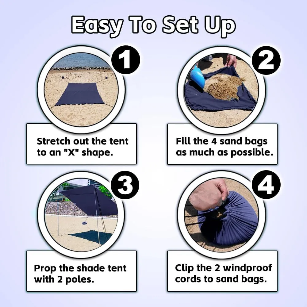 Beach Shade Tent, Portable Easy Pop Up Beach Canopy, UPF50  Sun Protection Shelter, Windproof & Water Resistant, Perfect for Family