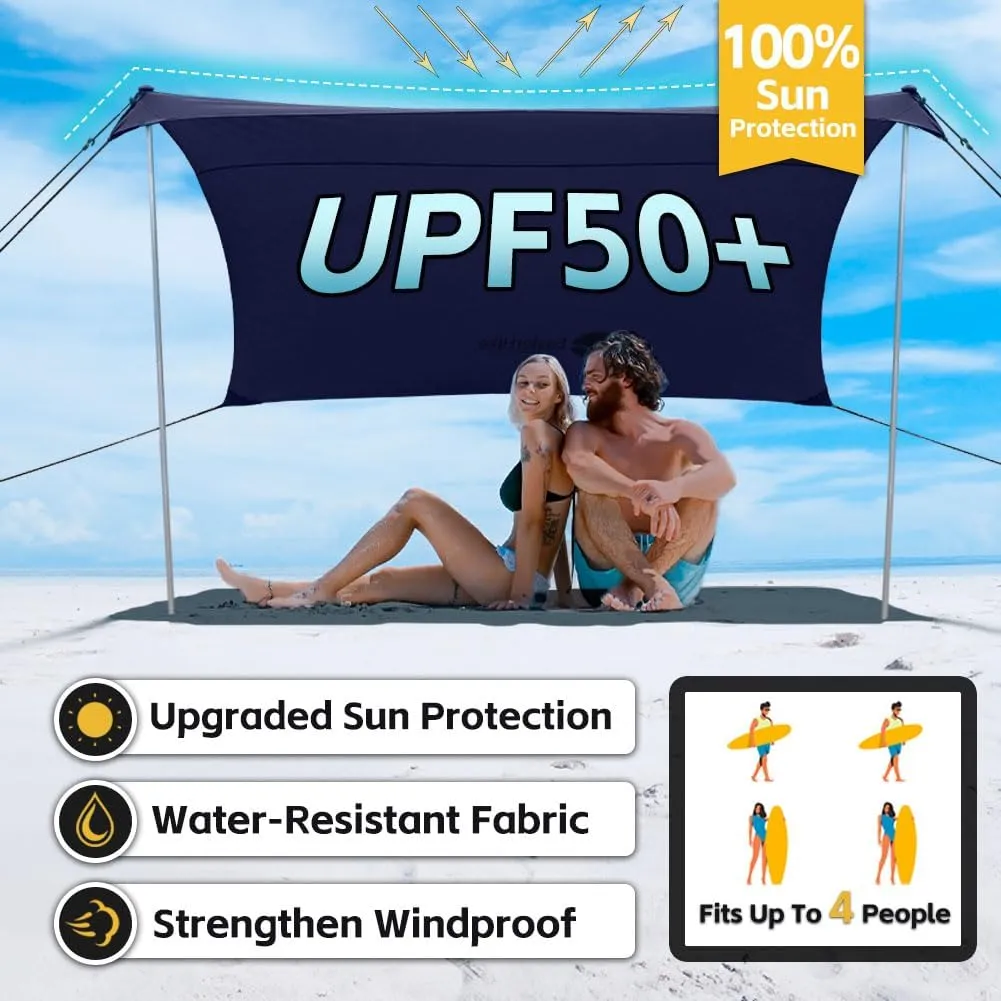 Beach Shade Tent, Portable Easy Pop Up Beach Canopy, UPF50  Sun Protection Shelter, Windproof & Water Resistant, Perfect for Family