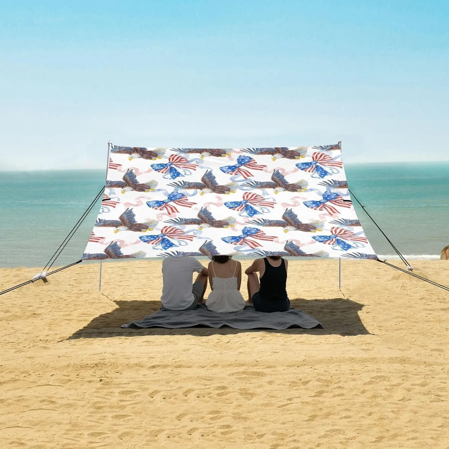 Beach Shade Tent with UPF50  UV Protection,4th of July Bows Eagles Lightweight Camping Sun Shelter for Outdoor,Camping Trips, Fishing, Backyard,Picnics,Easy Set Up and Carry 9x10.5 FT