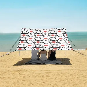 Beach Shade Tent with UPF50  UV Protection,Black and White Ink Sumo Lightweight Camping Sun Shelter for Outdoor,Camping Trips, Fishing, Backyard,Picnics,Easy Set Up and Carry 9x10.5 FT