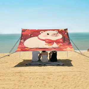 Beach Shade Tent with UPF50  UV Protection,Capybara Red Maple Leaves Lightweight Camping Sun Shelter for Outdoor,Camping Trips, Fishing, Backyard,Picnics,Easy Set Up and Carry 9x10.5 FT