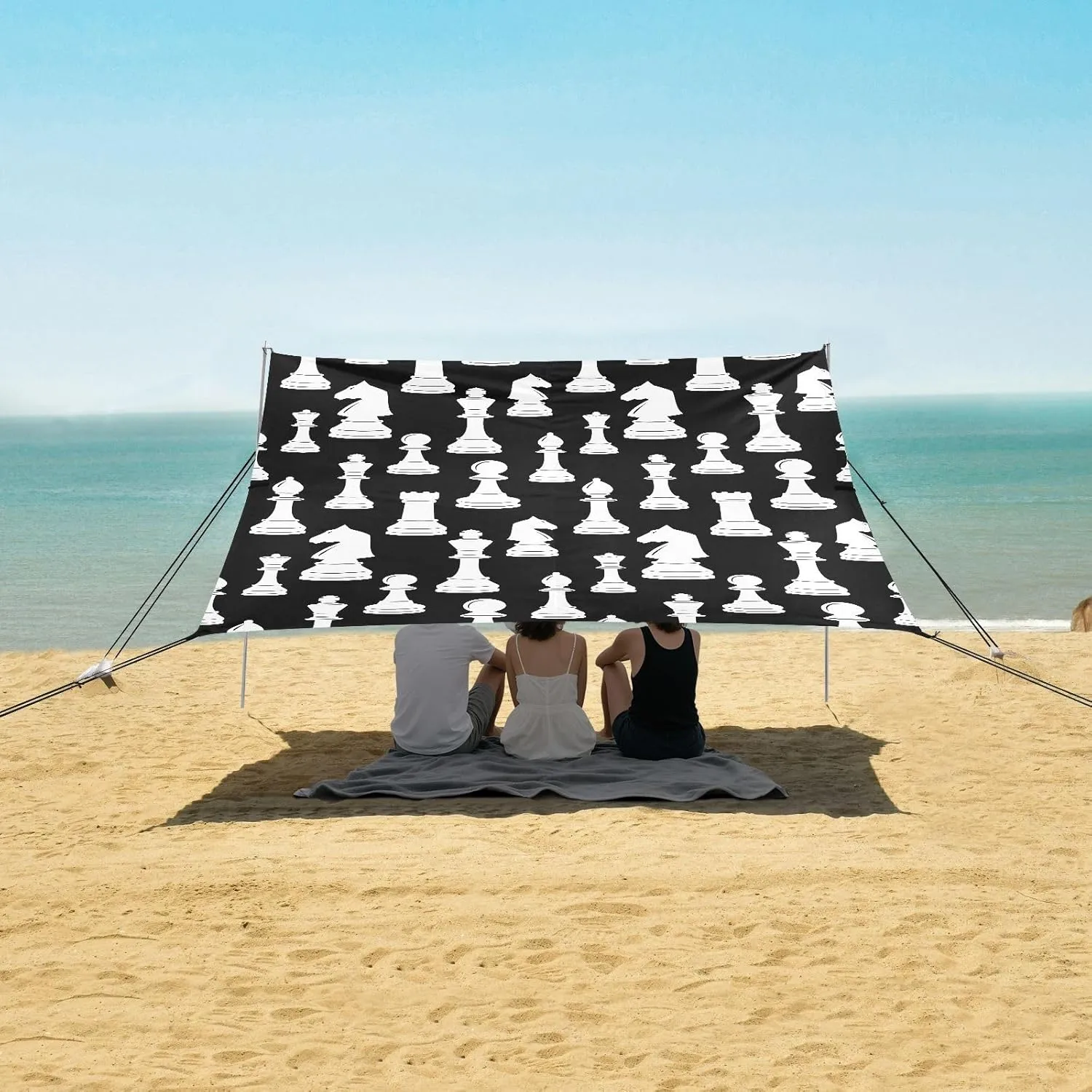 Beach Shade Tent with UPF50  UV Protection,Chess Pieces Figures Lightweight Camping Sun Shelter for Outdoor,Camping Trips, Fishing, Backyard,Picnics,Easy Set Up and Carry 9x10.5 FT
