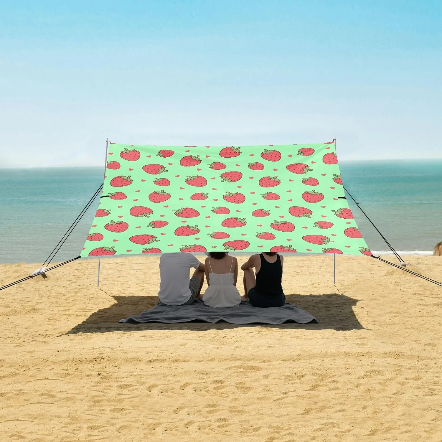 Beach Shade Tent with UPF50  UV Protection,Cute Heart and Strawberry Lightweight Camping Sun Shelter for Outdoor,Camping Trips, Fishing, Backyard,Picnics,Easy Set Up and Carry 9x10.5 FT