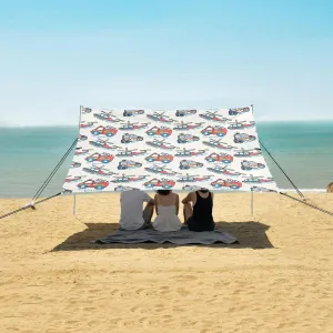 Beach Shade Tent with UPF50  UV Protection,Cute Police Car Fireman Vehicles Lightweight Camping Sun Shelter for Outdoor,Camping Trips, Fishing, Backyard,Picnics,Easy Set Up and Carry 9x10.5 FT