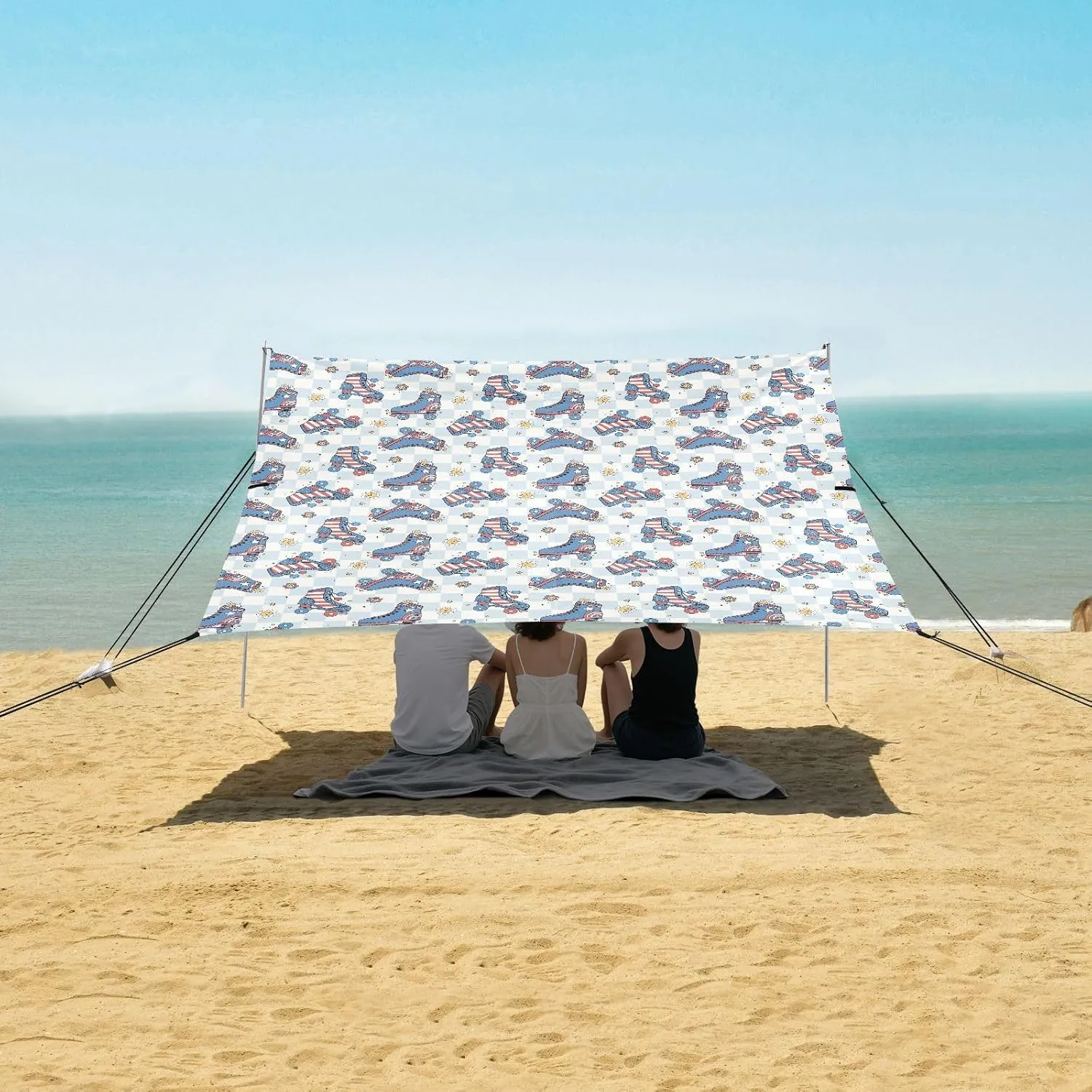 Beach Shade Tent with UPF50  UV Protection,Groovy Vintage Roller Skate Lightweight Camping Sun Shelter for Outdoor,Camping Trips, Fishing, Backyard,Picnics,Easy Set Up and Carry 9x10.5 FT
