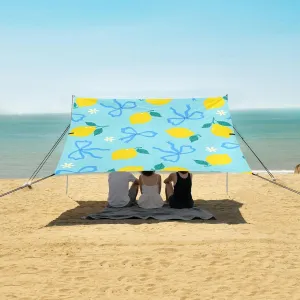 Beach Shade Tent with UPF50  UV Protection,Lemon with Bule Bowknots Lightweight Camping Sun Shelter for Outdoor,Camping Trips, Fishing, Backyard,Picnics,Easy Set Up and Carry 9x10.5 FT